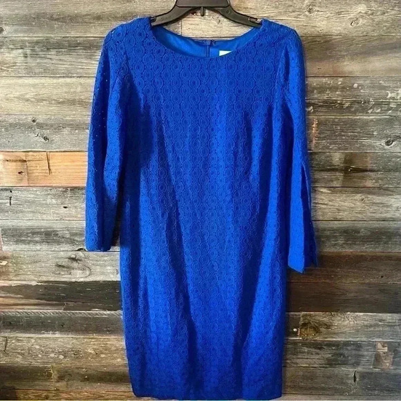 CHICO'S WOMEN'S MAJESTIC BLUE DRESS SIZE 0 COLOR BLUE LACE DETAIL LONG SLEEVE - Picture 1 of 7